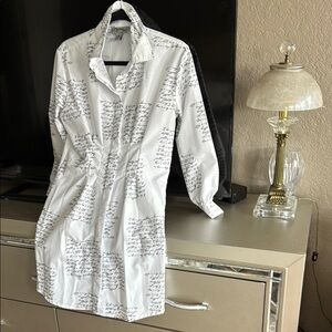 SPOON JEANS White Shirt Dress with Black Script Print